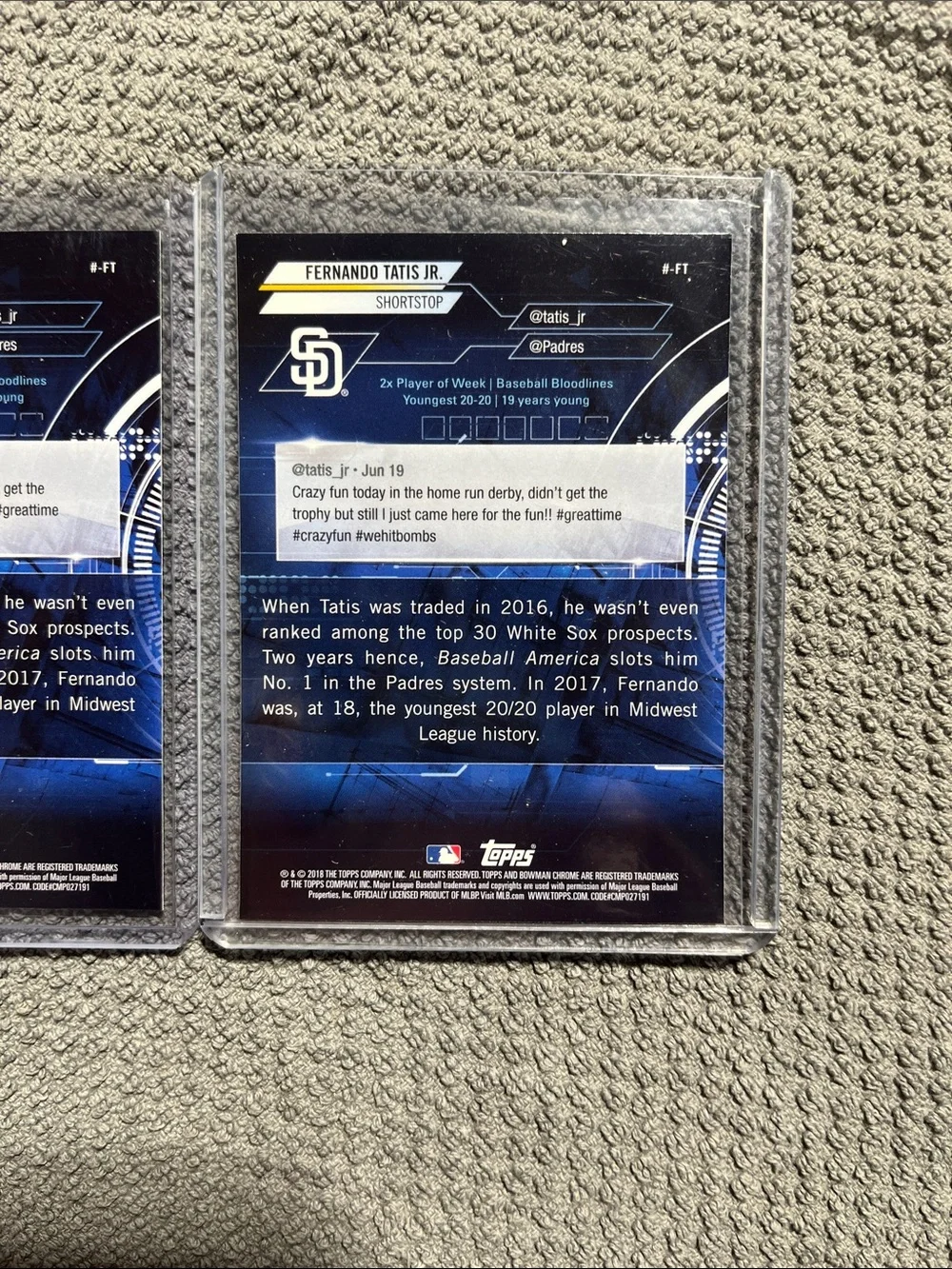 Lot (2) 2018 Bowman Chrome Trending Refractor Fernando Tatis Jr Rookie Card (RC)